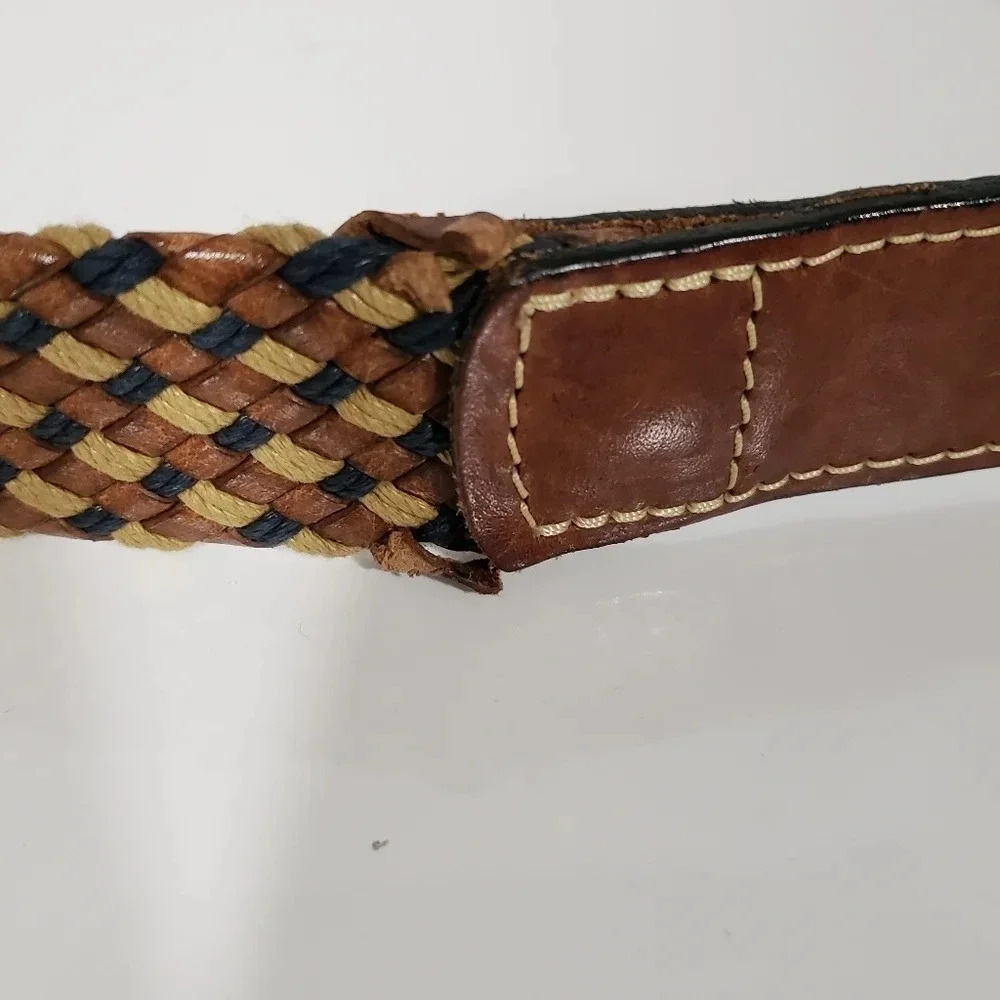 Benchcraft Brown Woven  Leather Mens Belt with Metal Buckle,,size - Picture 5 of 6